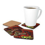 Corkwood Coaster Set - 4 Pieces, Multicolor Marble Print