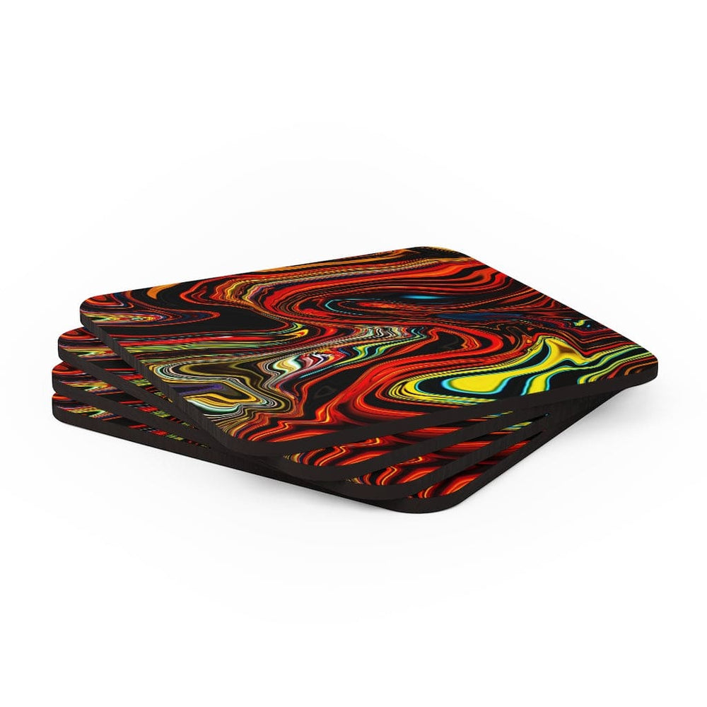Corkwood Coaster Set - 4 Pieces, Multicolor Marble Print