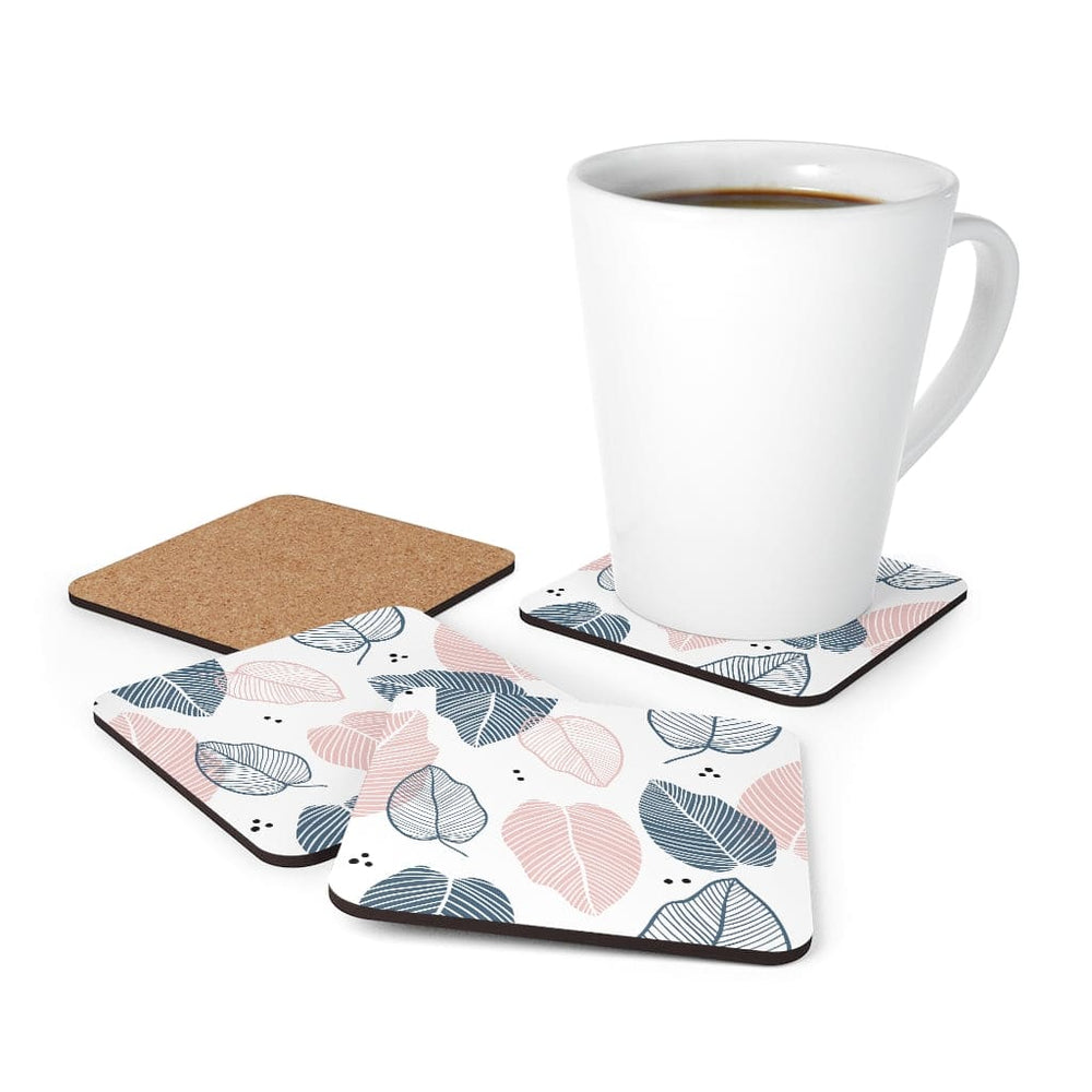 Corkwood Coaster Set - 4 Pieces / Pastel Color Leaves