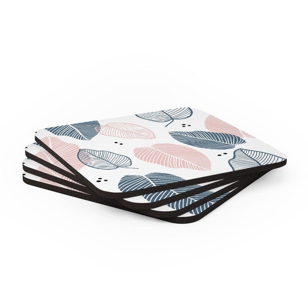 Corkwood Coaster Set - 4 Pieces / Pastel Color Leaves