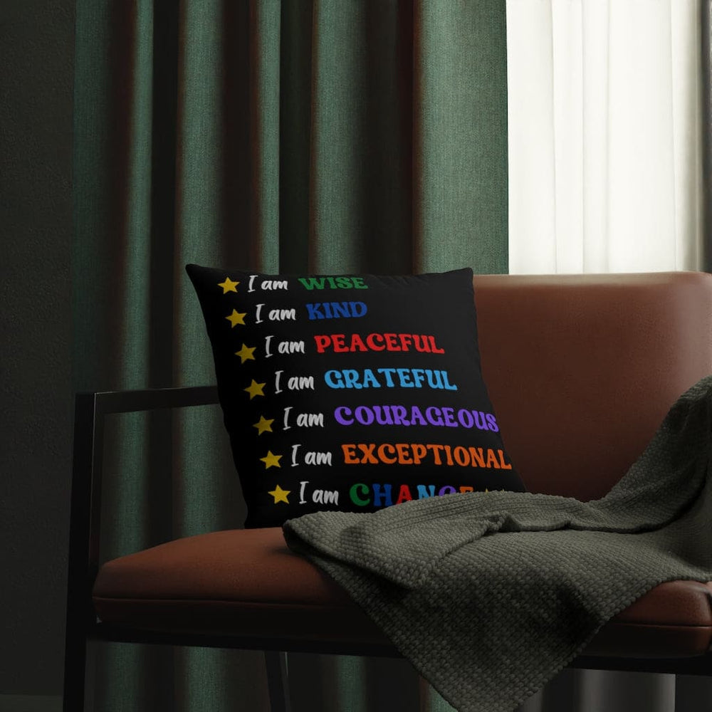 Indoor or Outdoor Throw Pillow, I am Affirmation Print