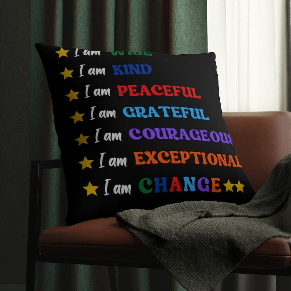 Indoor or Outdoor Throw Pillow, I am Affirmation Print