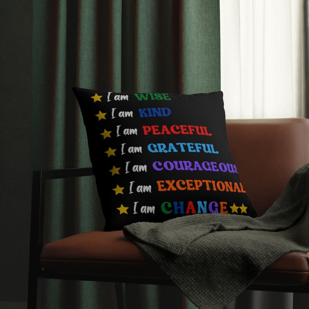 Indoor or Outdoor Throw Pillow, I am Affirmation Print