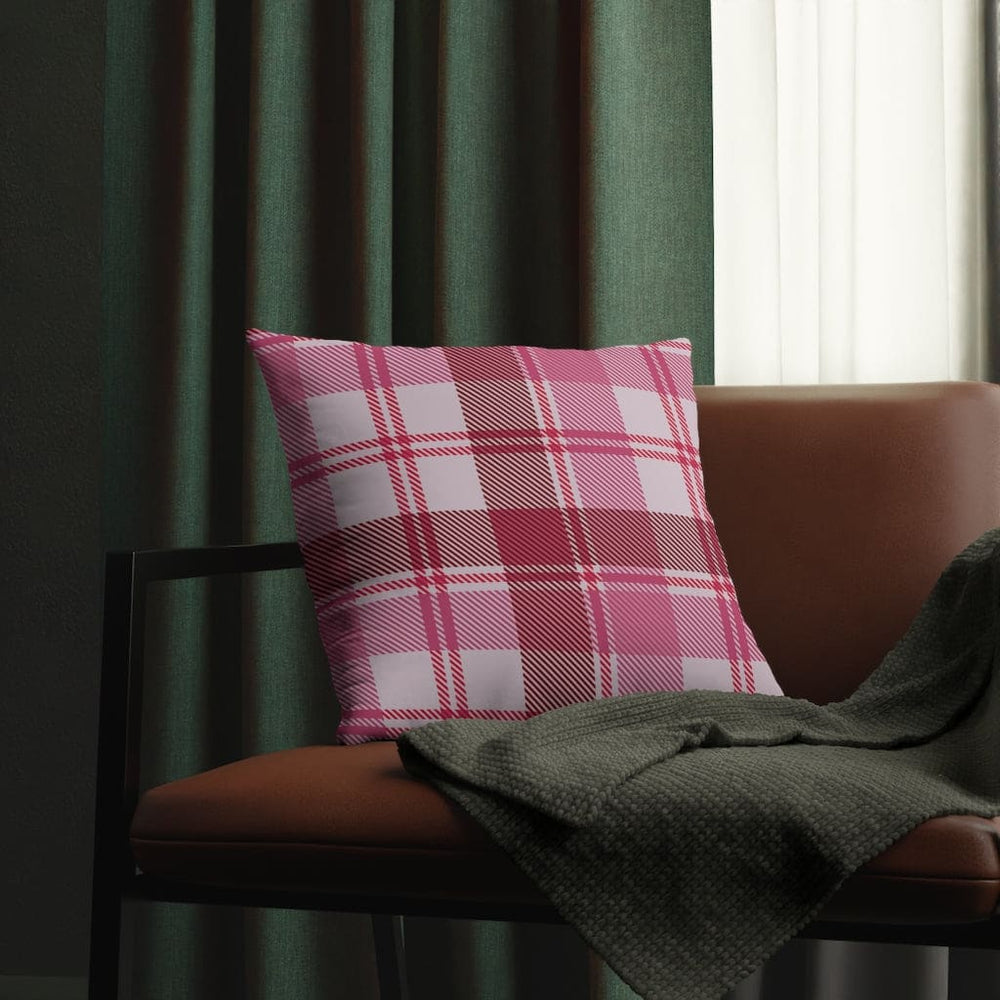 Throw Pillow - Indoor or Outdoor, Pink and White Plaid Print