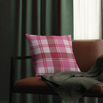 Throw Pillow - Indoor or Outdoor, Pink and White Plaid Print