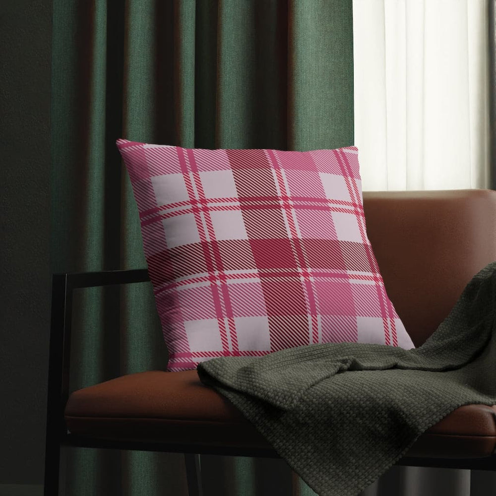 Throw Pillow - Indoor or Outdoor, Pink and White Plaid Print