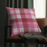 Throw Pillow - Indoor or Outdoor, Pink and White Plaid Print