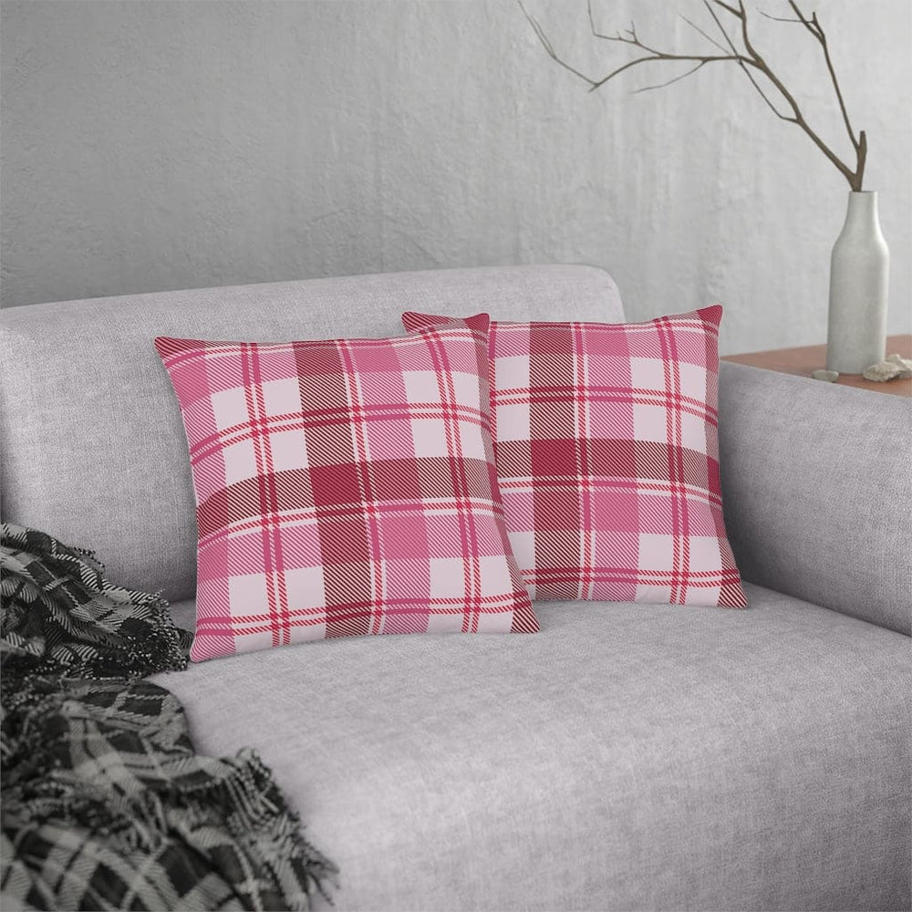 Throw Pillow - Indoor or Outdoor, Pink and White Plaid Print