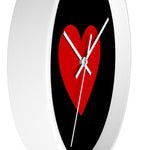 Wall Clock, Black and Red Heart Print