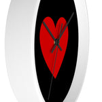 Wall Clock, Black and Red Heart Print