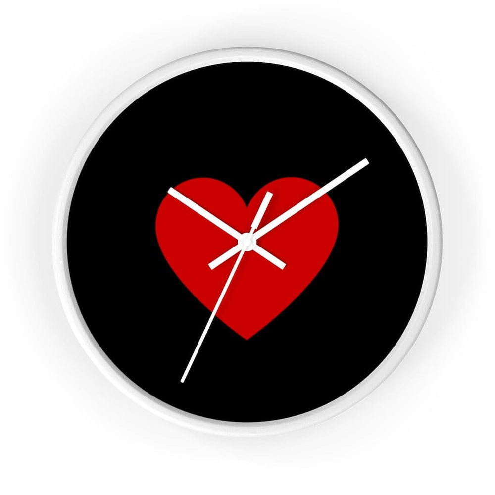 Wall Clock, Black and Red Heart Print