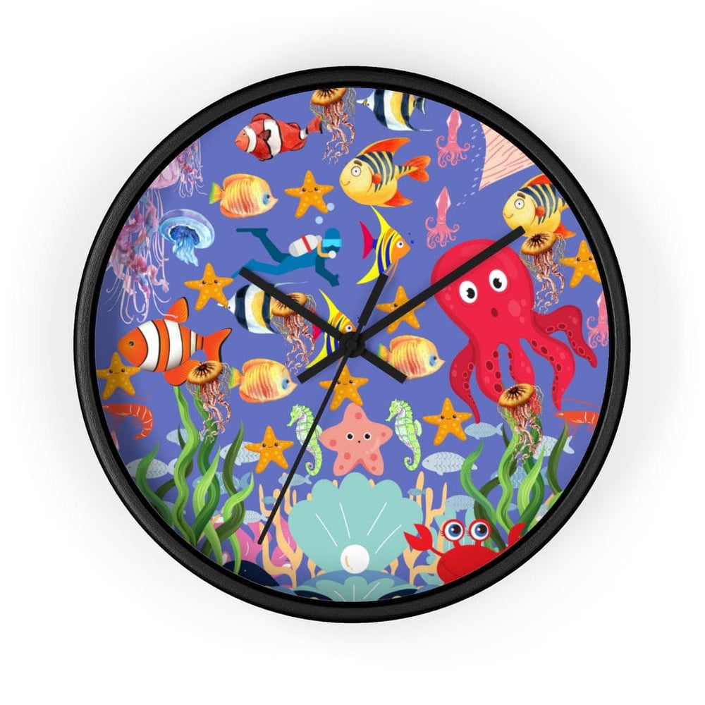 Wall Clock, Colorful Purple Sea Life Print