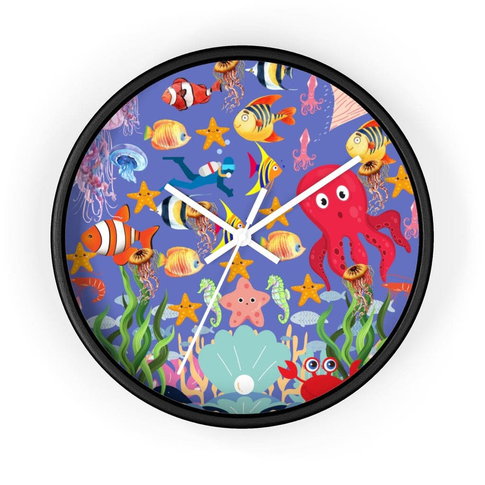 Wall Clock, Colorful Purple Sea Life Print