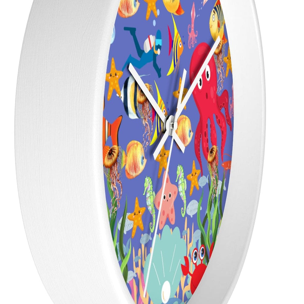 Wall Clock, Colorful Purple Sea Life Print