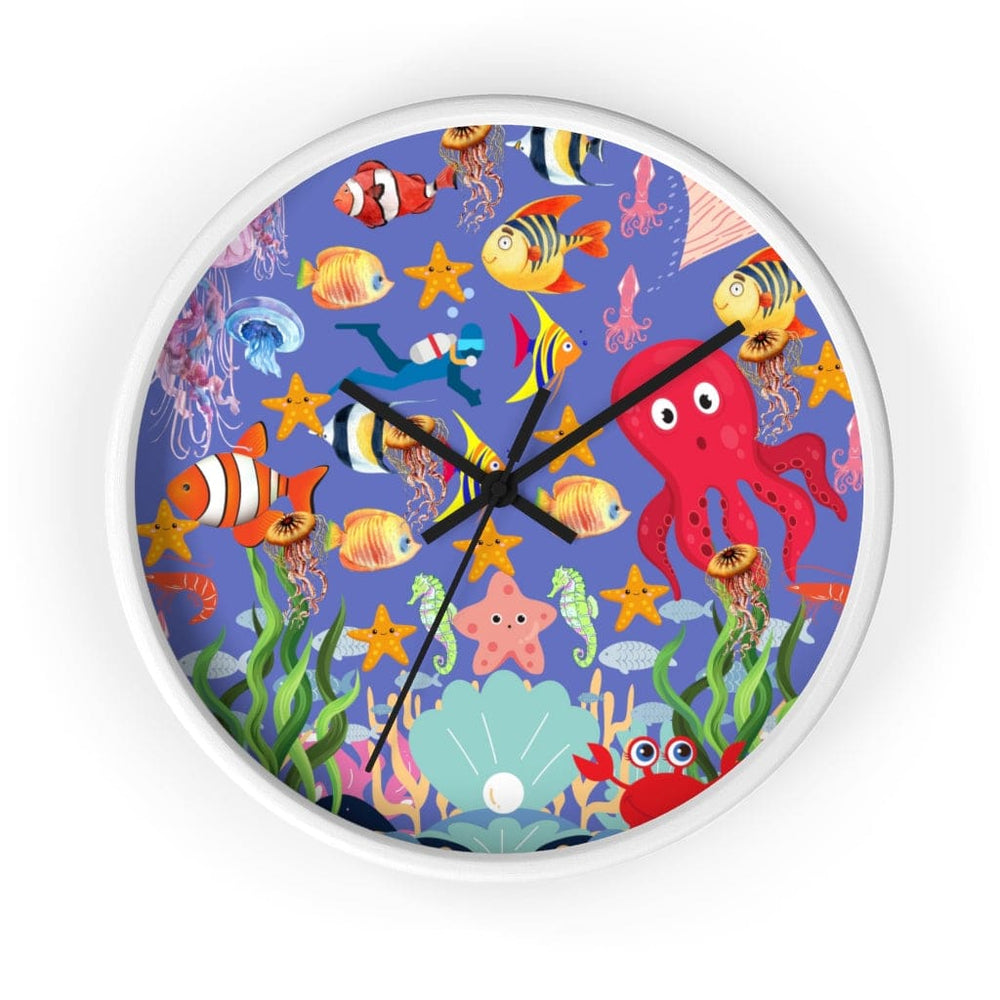 Wall Clock, Colorful Purple Sea Life Print