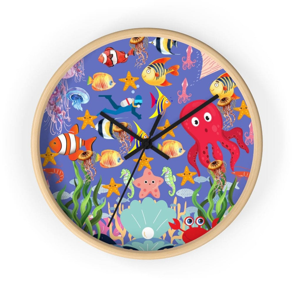 Wall Clock, Colorful Purple Sea Life Print