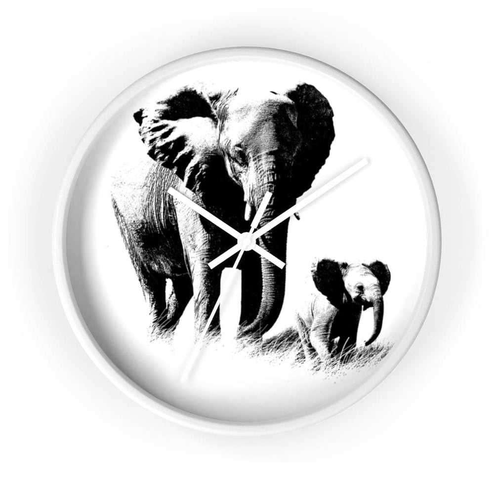 Wall Clock, Elephant Black and White Print