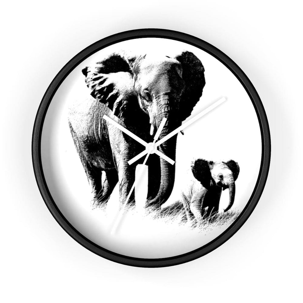 Wall Clock, Elephant Black and White Print