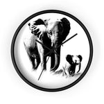 Wall Clock, Elephant Black and White Print