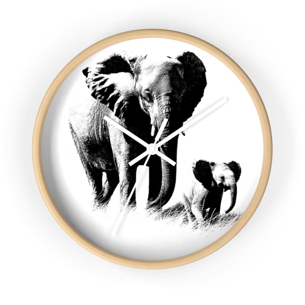 Wall Clock, Elephant Black and White Print