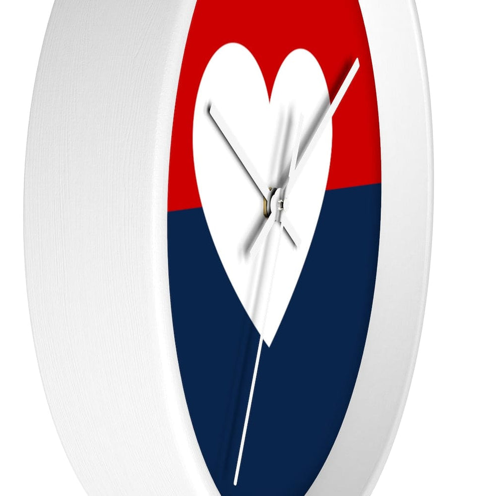 Wall Clock, Red Blue White Heart Print