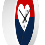 Wall Clock, Red Blue White Heart Print