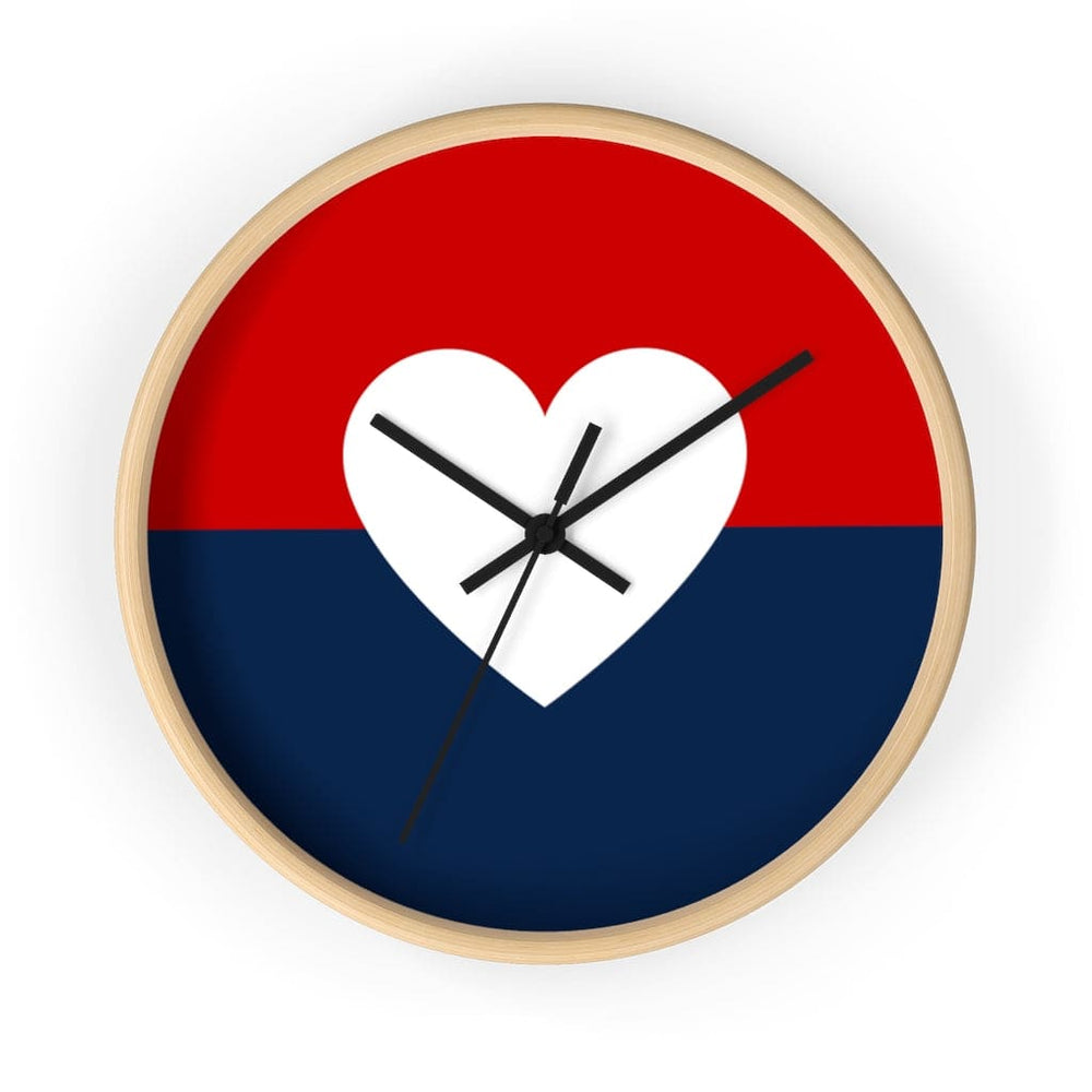 Wall Clock, Red Blue White Heart Print