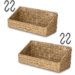 Set 2 Rectangular Sloped Cut Closet Storage Baskets Bins for Shelves, Woven Wicker Organizing Shelf Organizer Bins
