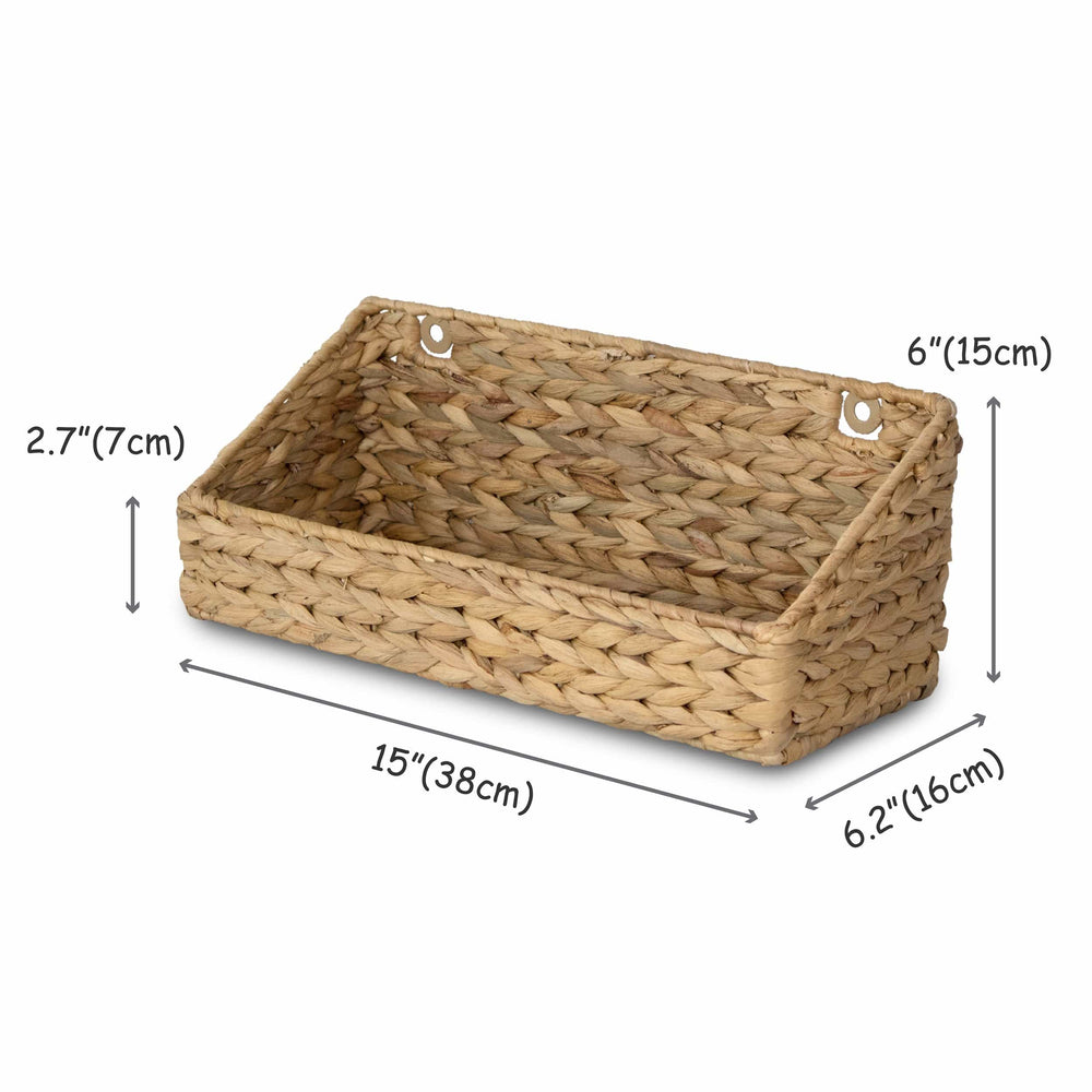 Set 2 Rectangular Sloped Cut Closet Storage Baskets Bins for Shelves, Woven Wicker Organizing Shelf Organizer Bins