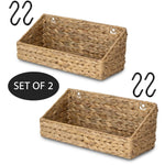 Set 2 Rectangular Sloped Cut Closet Storage Baskets Bins for Shelves, Woven Wicker Organizing Shelf Organizer Bins