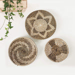 Set of 3 Wall Hanging Seagrass Basket | Shallow Handwoven Decorative Baskets for Home