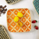 Square Bamboo Woven Basket Tray, Rustic Decorative Wooden Serving Tray for Breakfast, Drinks, Snacks, Coffee Table, Interior Decor