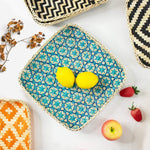 Square Bamboo Woven Basket Tray, Rustic Decorative Wooden Serving Tray for Breakfast, Drinks, Snacks, Coffee Table, Interior Decor
