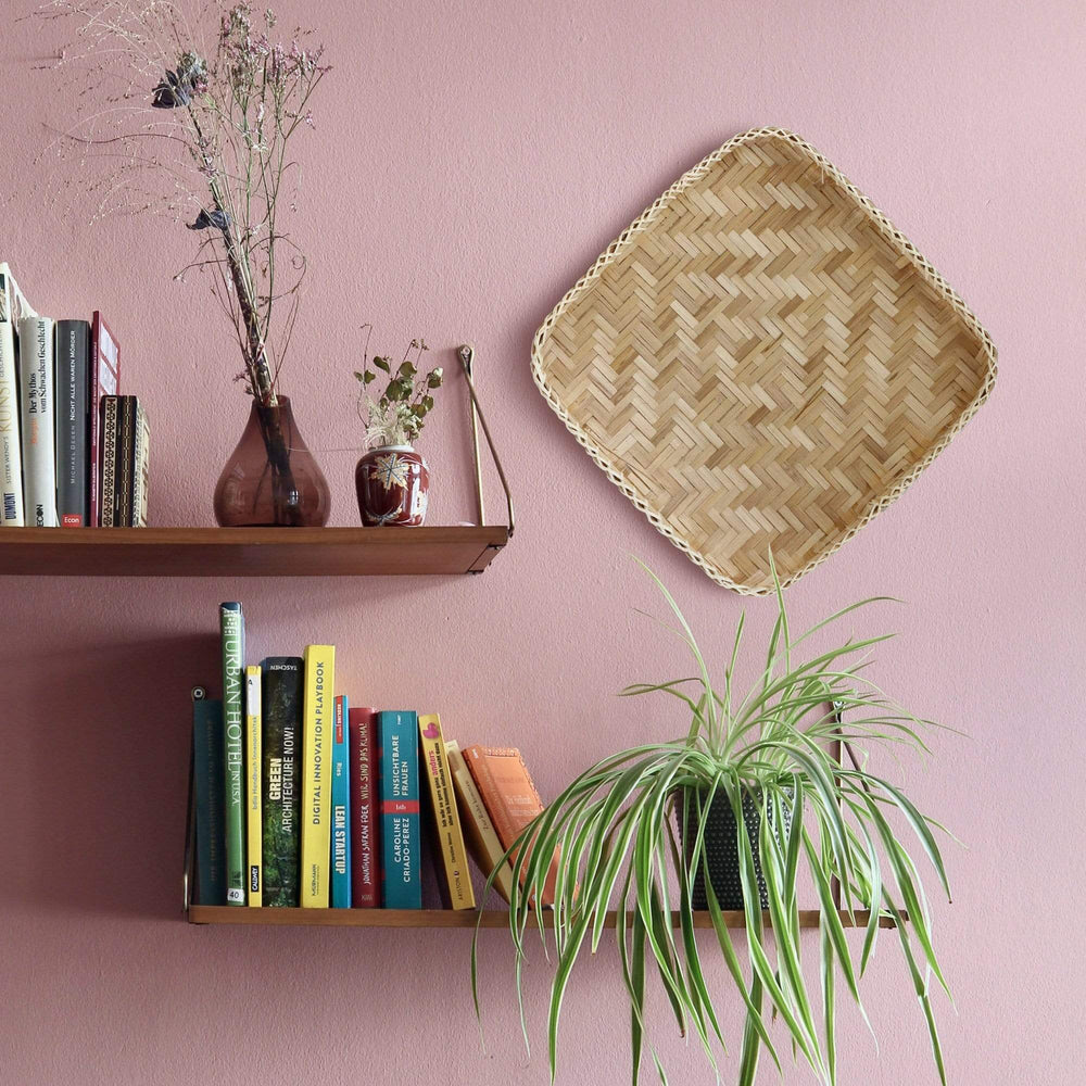 Square Bamboo Woven Basket Tray, Rustic Decorative Wooden Serving Tray for Breakfast, Drinks, Snacks, Coffee Table, Interior Decor
