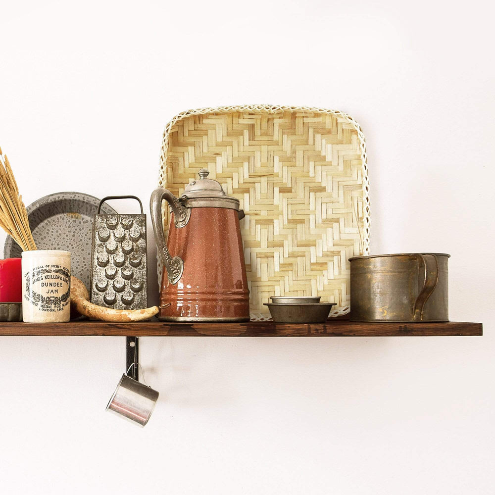 Square Bamboo Woven Basket Tray, Rustic Decorative Wooden Serving Tray for Breakfast, Drinks, Snacks, Coffee Table, Interior Decor