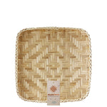 Square Bamboo Woven Basket Tray, Rustic Decorative Wooden Serving Tray for Breakfast, Drinks, Snacks, Coffee Table, Interior Decor