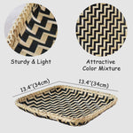 Square Bamboo Woven Basket Tray, Rustic Decorative Wooden Serving Tray for Breakfast, Drinks, Snacks, Coffee Table, Interior Decor
