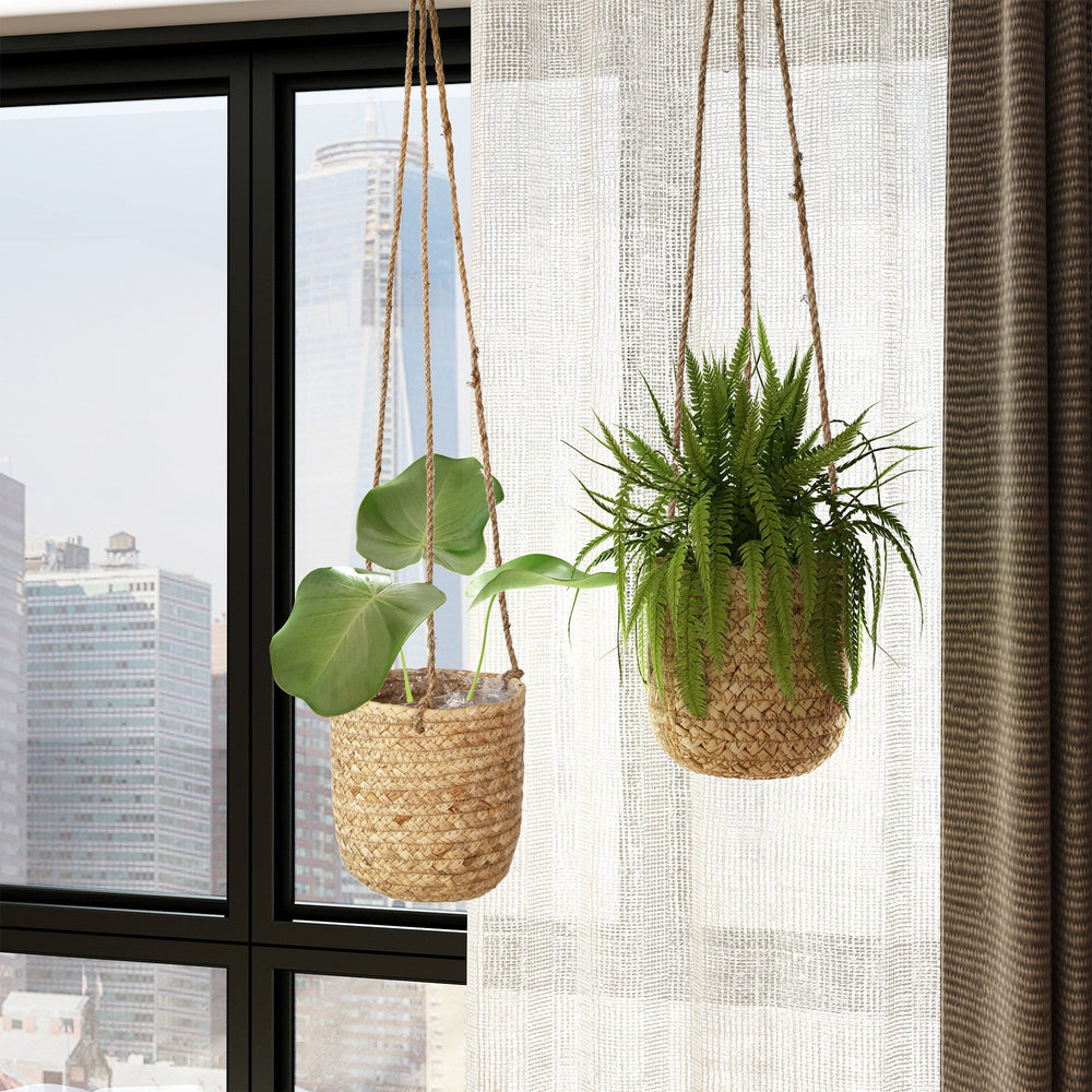 Woven Hanging Plant Pots with Waterproof Interior Plastic Coating for Indoor Garden and Balcony Decoration