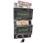 Wall Mount Mail Sorter Organizer with Chalkboard Surface, 2 Slot Wooden Mail Holder and 3 Key Holder Hooks